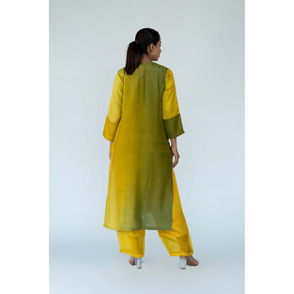 Meghna Panchmatia Mustard Ombre Kurta with Pants and Dupatta (Set of 3)