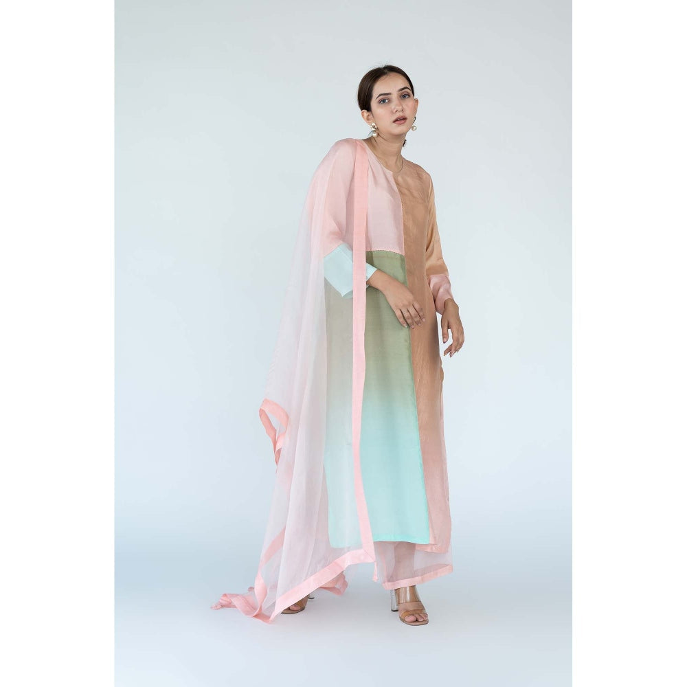 Meghna Panchmatia Beige Ombre Kurta with Pants and Dupatta (Set of 3)
