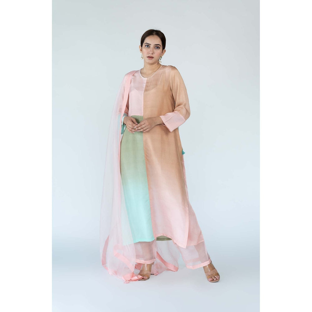 Meghna Panchmatia Beige Ombre Kurta with Pants and Dupatta (Set of 3)