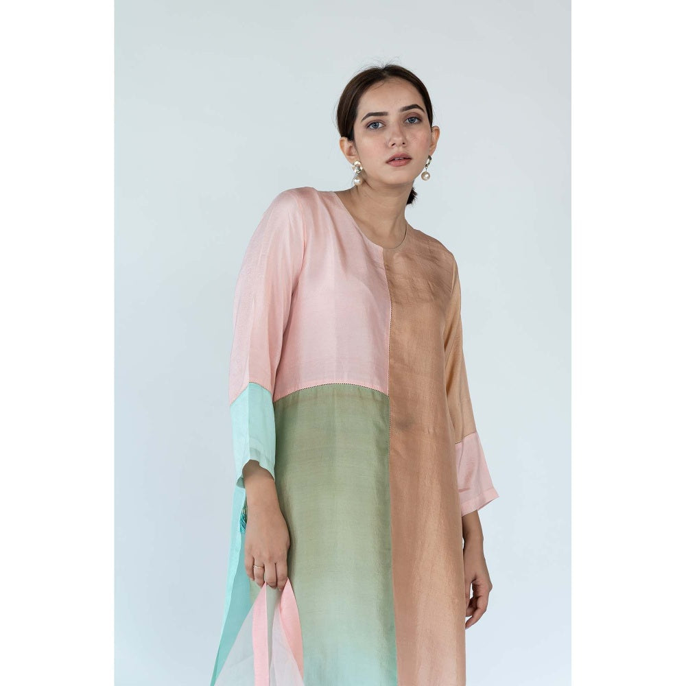 Meghna Panchmatia Beige Ombre Kurta with Pants and Dupatta (Set of 3)