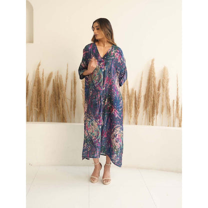 Meghna Panchmatia Navy Blue Abstract Antifit Midi Dress