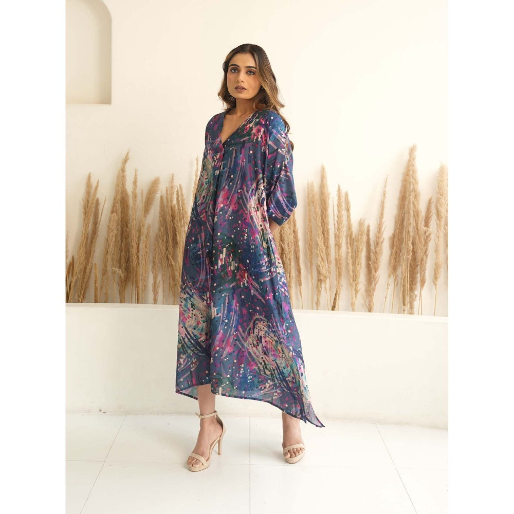 Meghna Panchmatia Navy Blue Abstract Antifit Midi Dress