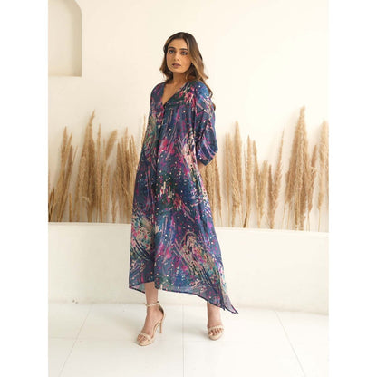 Meghna Panchmatia Navy Blue Abstract Antifit Midi Dress