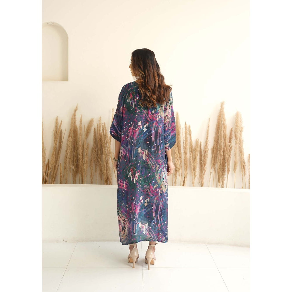 Meghna Panchmatia Navy Blue Abstract Antifit Midi Dress