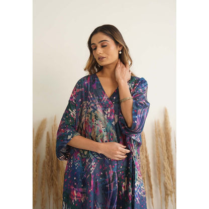 Meghna Panchmatia Navy Blue Abstract Antifit Midi Dress