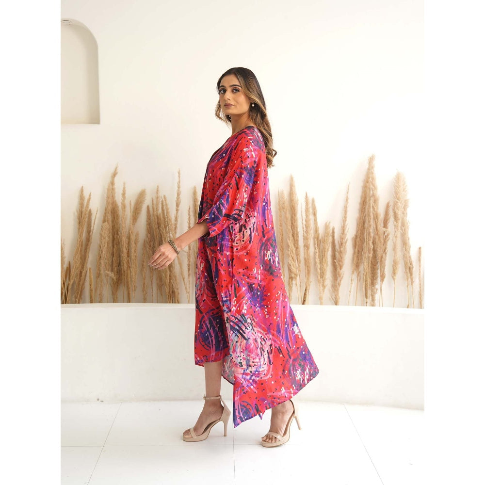 Meghna Panchmatia Red Abstract Antifit Midi Dress