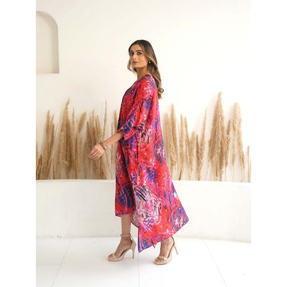 Meghna Panchmatia Red Abstract Antifit Midi Dress