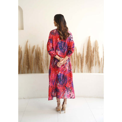Meghna Panchmatia Red Abstract Antifit Midi Dress