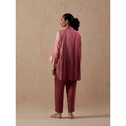 Meghna Panchmatia Mauve Ombre Satin Shirt with Pants (Set of 2)