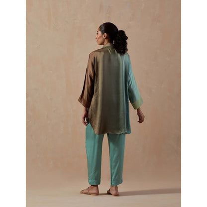 Meghna Panchmatia Blue Ombre Satin Shirt with Pants (Set of 2)