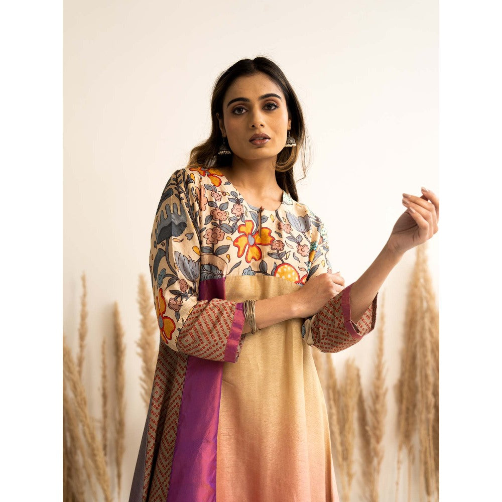 Meghna Panchmatia Beige Kurta Set with Dupatta and Pant (Set of 3)