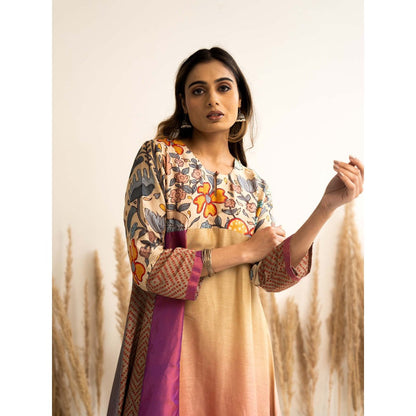 Meghna Panchmatia Beige Kurta Set with Dupatta and Pant (Set of 3)