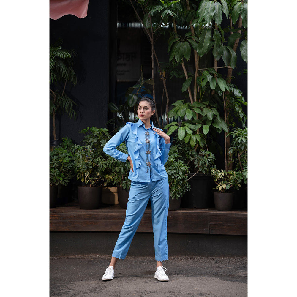 MEHAK MURPANA Azure Blue Ruffle Shirt