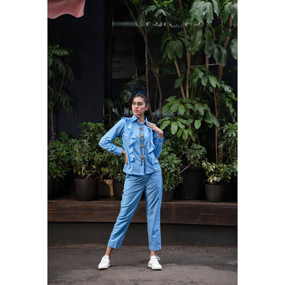 MEHAK MURPANA Azure Blue Embellished Co Ord (Set of 2)