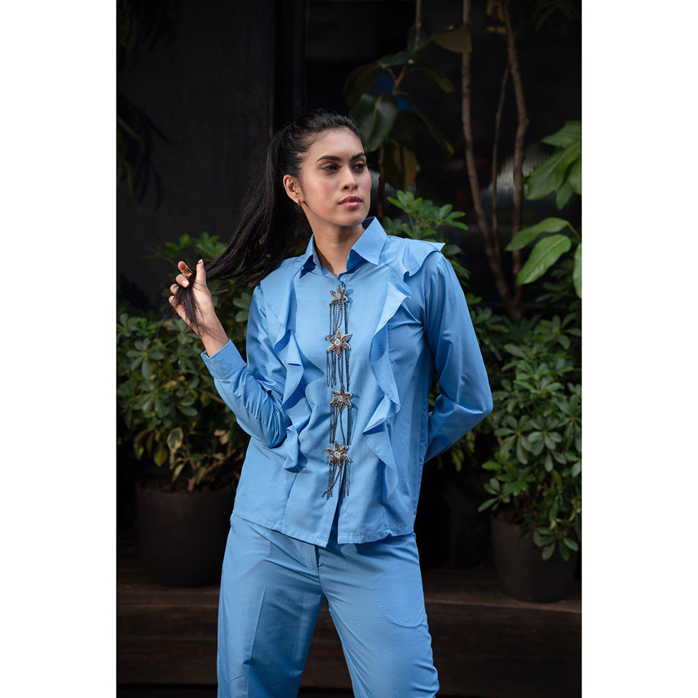 MEHAK MURPANA Azure Blue Embellished Co Ord (Set of 2)