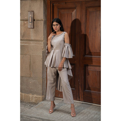 MEHAK MURPANA Taupe Embellished Co Ord (Set of 2)