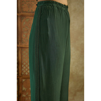 MEHAK MURPANA Forest Green Embroidered One Side Kaftan Sleeves Shirt and Pants (Set of 2)