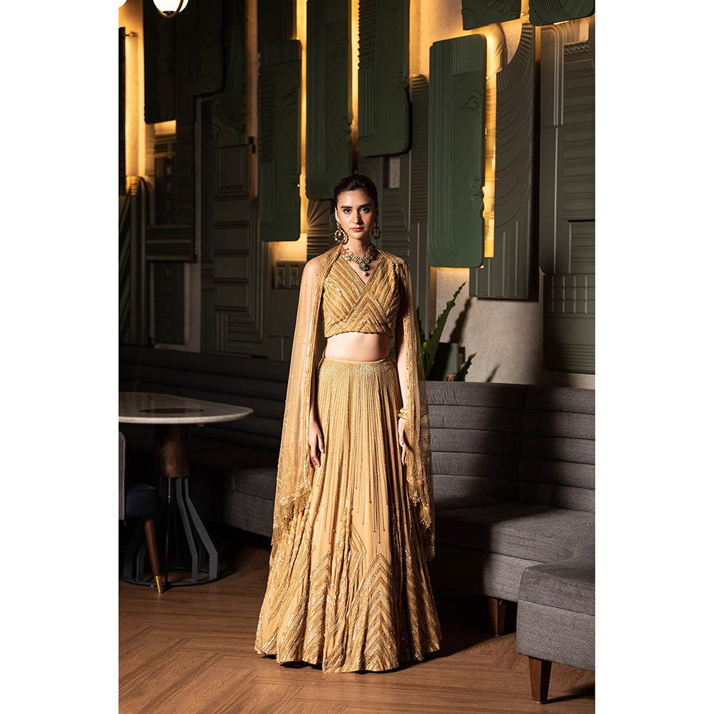 Midushi Bajoria Gold Heavy Georgette Lehenga with Hand Embroidery Blouse & Dupatta (Set of 3)
