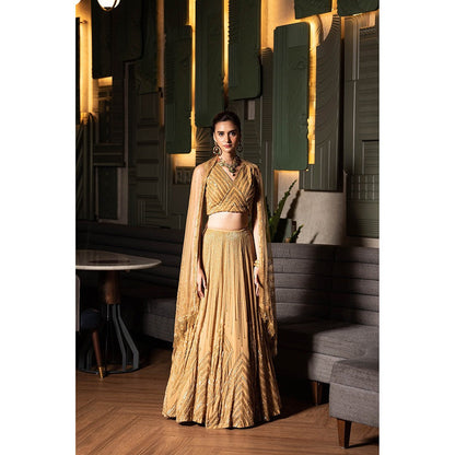 Midushi Bajoria Gold Heavy Georgette Lehenga with Hand Embroidery Blouse & Dupatta (Set of 3)