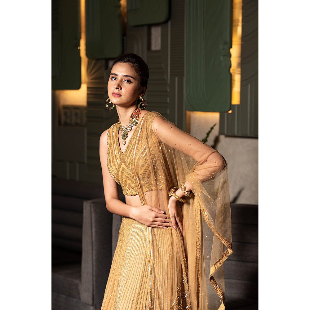 Midushi Bajoria Gold Heavy Georgette Lehenga with Hand Embroidery Blouse & Dupatta (Set of 3)