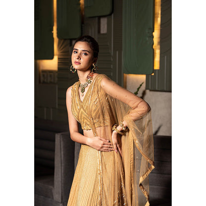 Midushi Bajoria Gold Heavy Georgette Lehenga with Hand Embroidery Blouse & Dupatta (Set of 3)