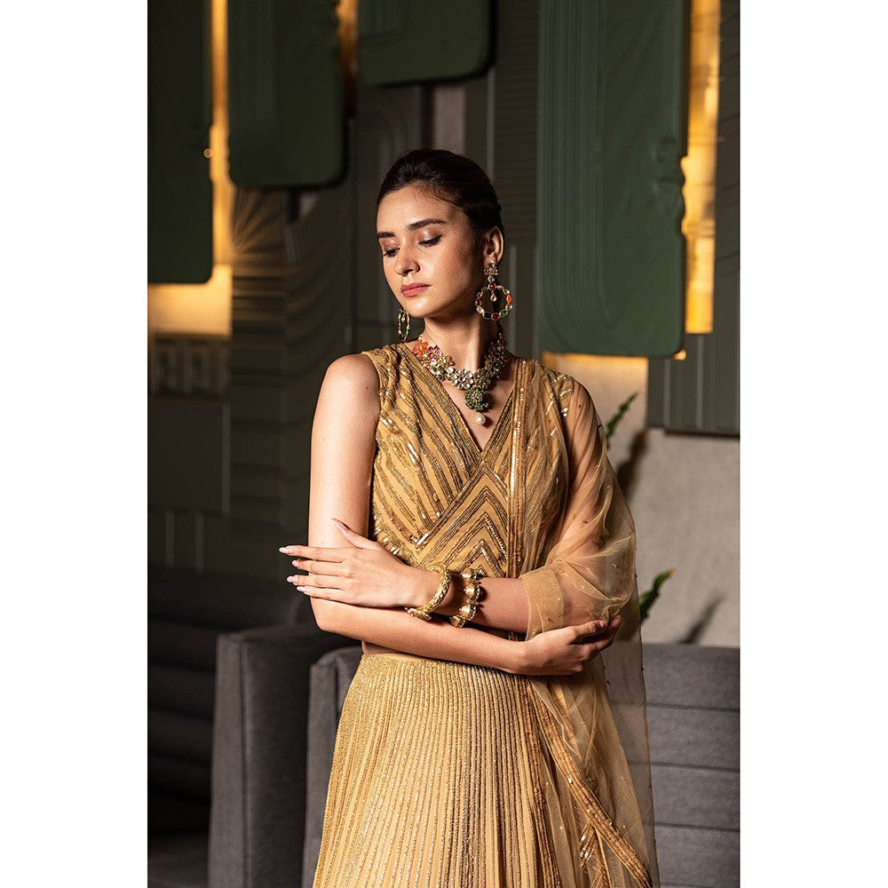 Midushi Bajoria Gold Heavy Georgette Lehenga with Hand Embroidery Blouse & Dupatta (Set of 3)