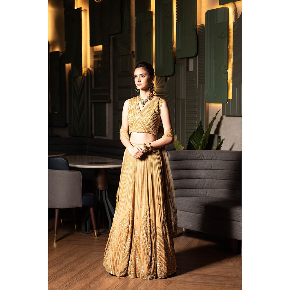 Midushi Bajoria Gold Heavy Georgette Lehenga with Hand Embroidery Blouse & Dupatta (Set of 3)