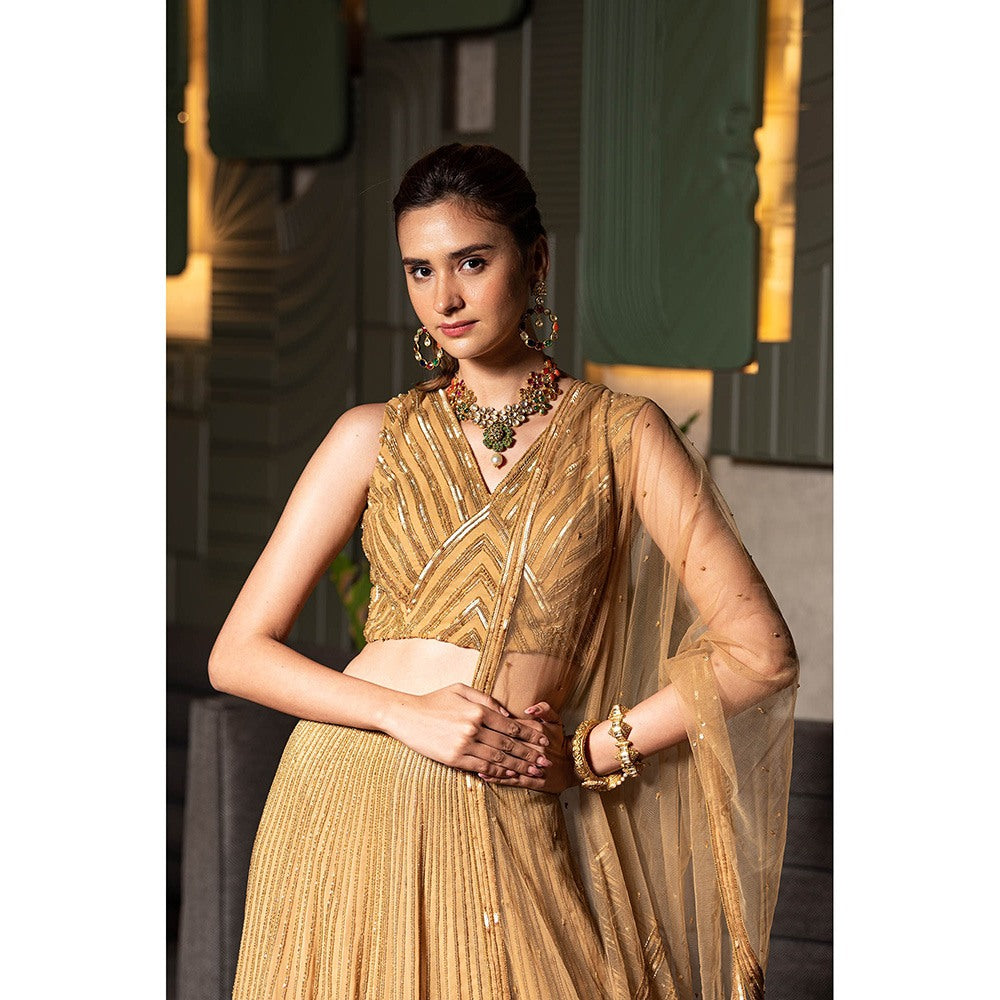 Midushi Bajoria Gold Heavy Georgette Lehenga with Hand Embroidery Blouse & Dupatta (Set of 3)