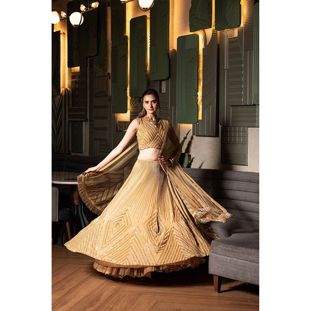 Midushi Bajoria Gold Heavy Georgette Lehenga with Hand Embroidery Blouse & Dupatta (Set of 3)