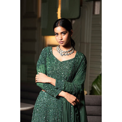 Midushi Bajoria Green Georgette Lehenga with Hand Embroidery Blouse & Dupatta (Set of 3)