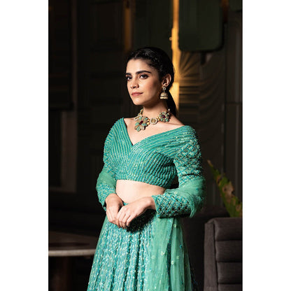 Midushi Bajoria Green Heavy Georgette Lehenga with Hand Embroidery Blouse & Dupatta (Set of 3)