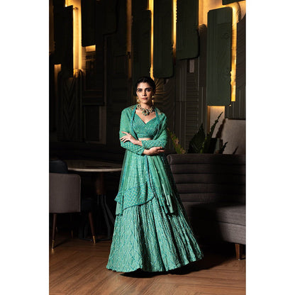 Midushi Bajoria Green Heavy Georgette Lehenga with Hand Embroidery Blouse & Dupatta (Set of 3)