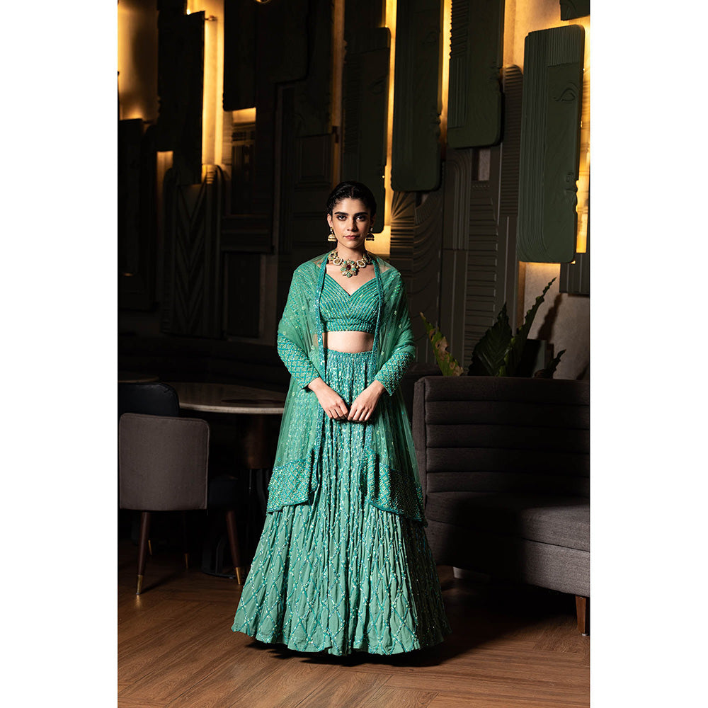 Midushi Bajoria Green Heavy Georgette Lehenga with Hand Embroidery Blouse & Dupatta (Set of 3)