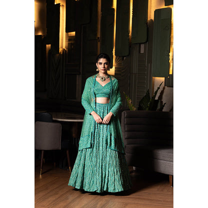 Midushi Bajoria Green Heavy Georgette Lehenga with Hand Embroidery Blouse & Dupatta (Set of 3)