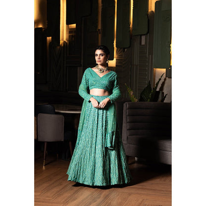 Midushi Bajoria Green Heavy Georgette Lehenga with Hand Embroidery Blouse & Dupatta (Set of 3)