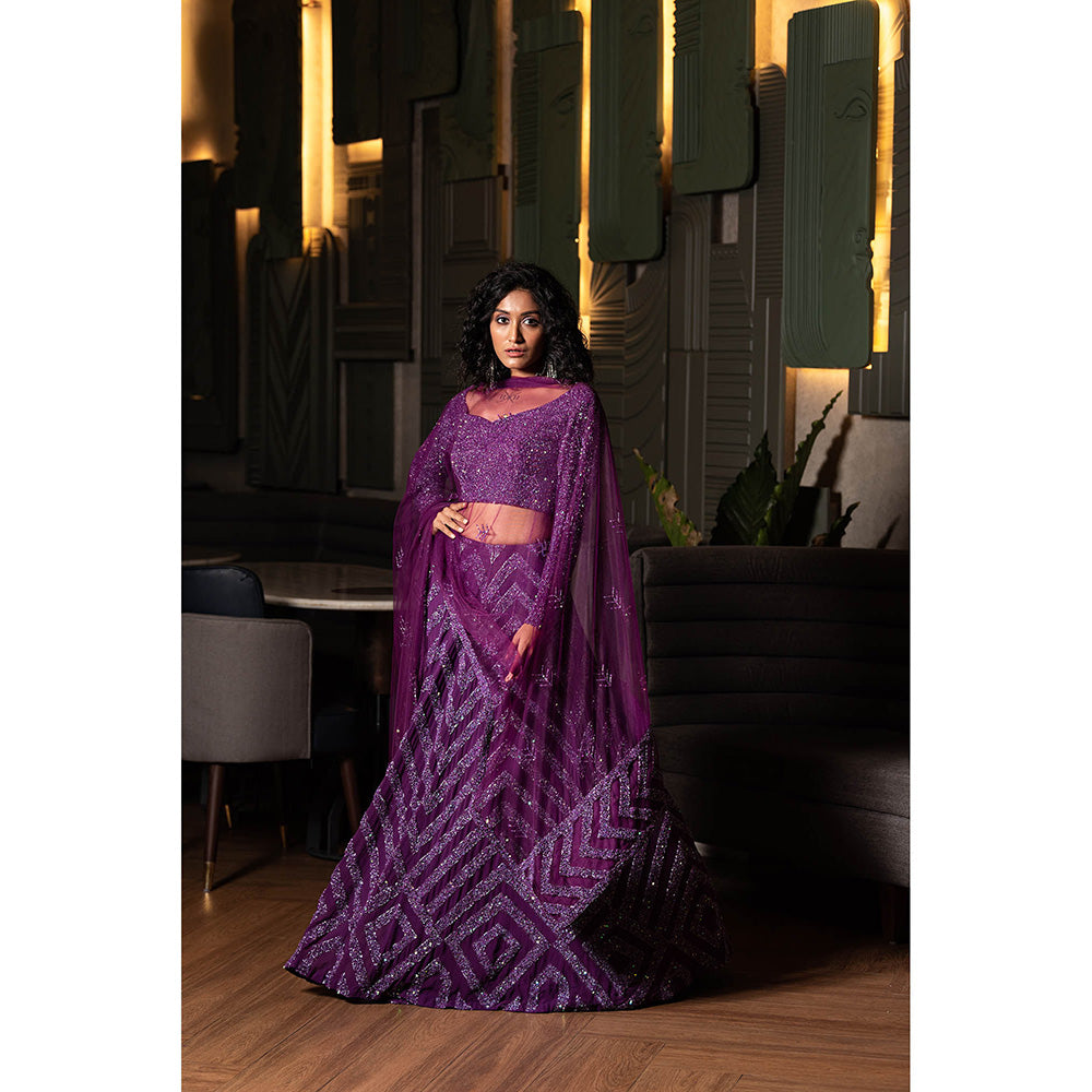 Midushi Bajoria Purple Georgette Lehenga with Hand Embroidery Blouse & Dupatta (Set of 3)