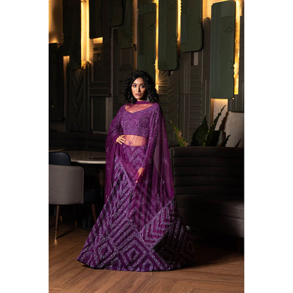 Midushi Bajoria Purple Georgette Lehenga with Hand Embroidery Blouse & Dupatta (Set of 3)