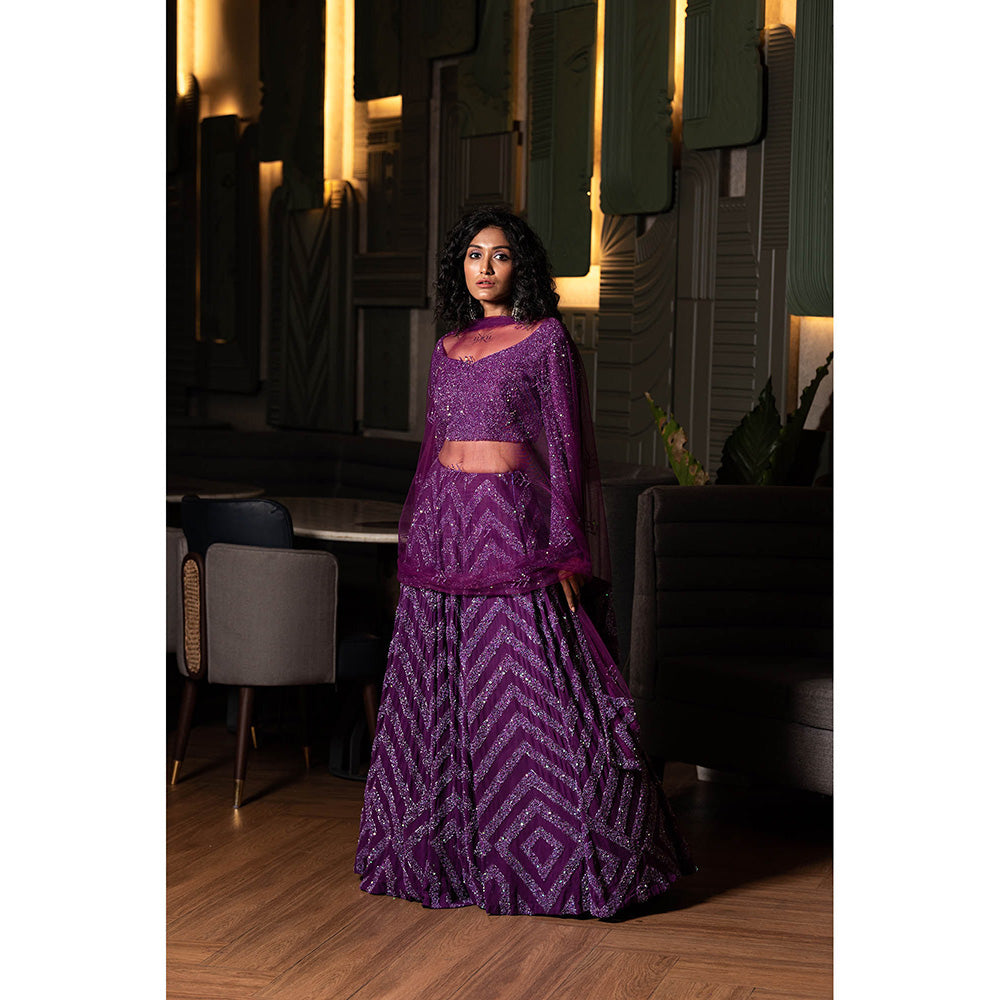 Midushi Bajoria Purple Georgette Lehenga with Hand Embroidery Blouse & Dupatta (Set of 3)
