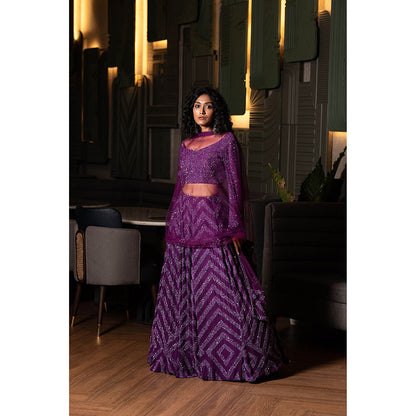 Midushi Bajoria Purple Georgette Lehenga with Hand Embroidery Blouse & Dupatta (Set of 3)