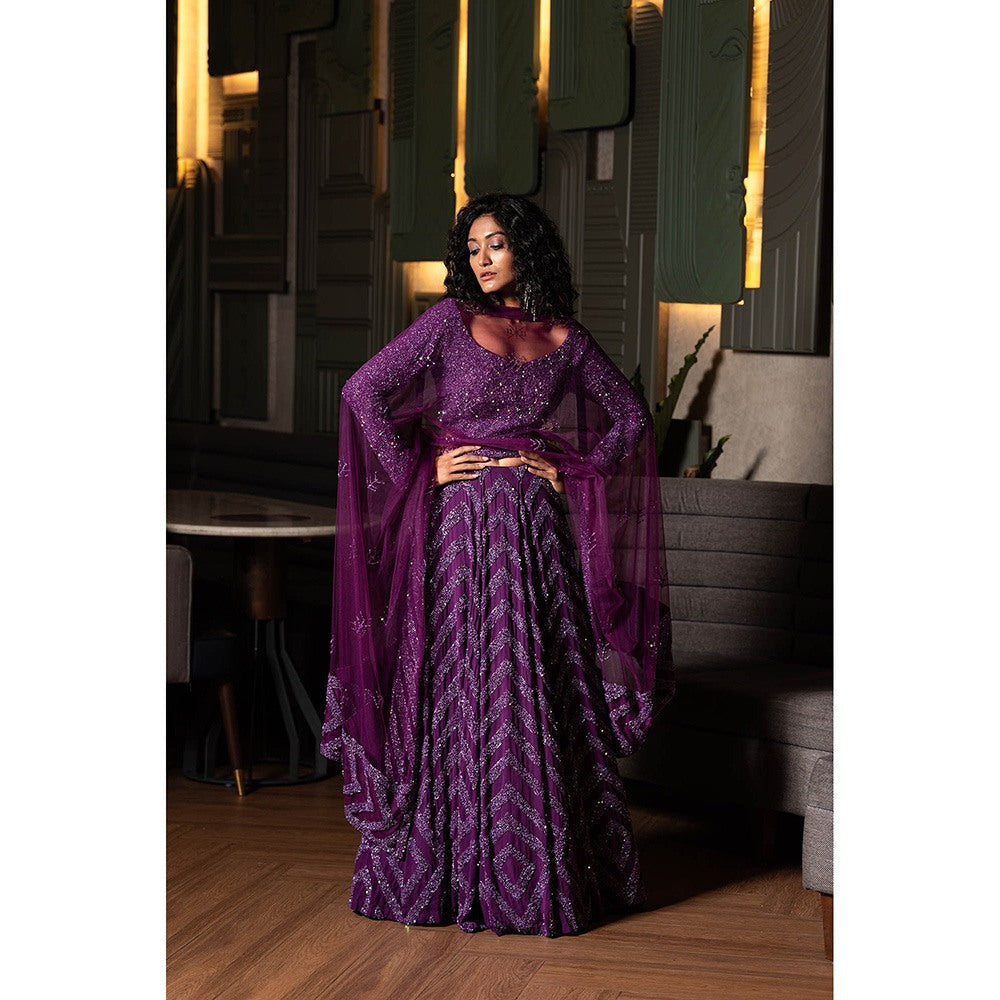 Midushi Bajoria Purple Georgette Lehenga with Hand Embroidery Blouse & Dupatta (Set of 3)