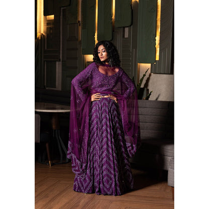 Midushi Bajoria Purple Georgette Lehenga with Hand Embroidery Blouse & Dupatta (Set of 3)