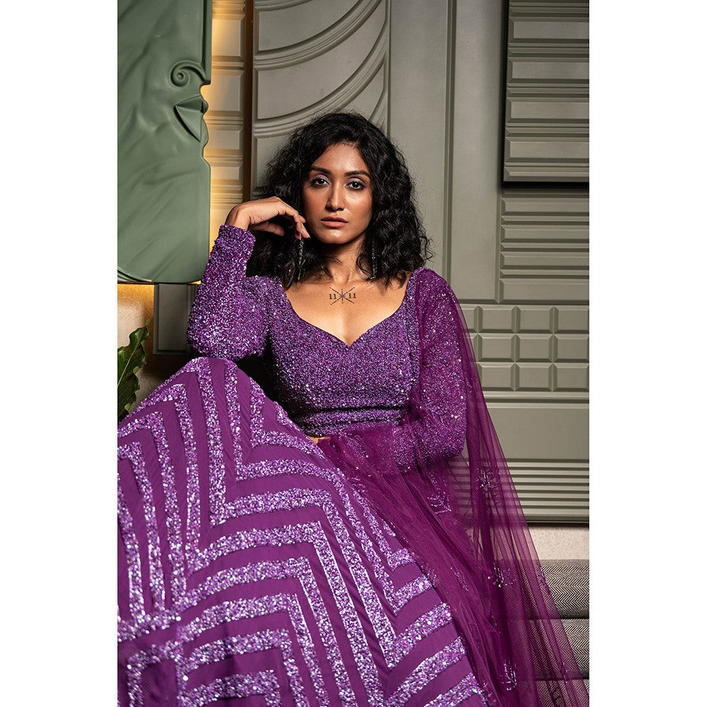 Midushi Bajoria Purple Georgette Lehenga with Hand Embroidery Blouse & Dupatta (Set of 3)