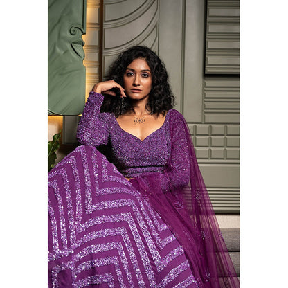 Midushi Bajoria Purple Georgette Lehenga with Hand Embroidery Blouse & Dupatta (Set of 3)