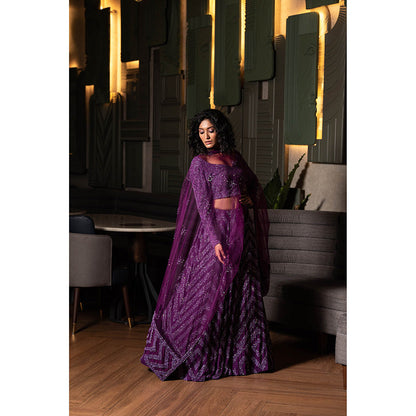 Midushi Bajoria Purple Georgette Lehenga with Hand Embroidery Blouse & Dupatta (Set of 3)