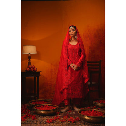 Midushi Bajoria Red Shubh Kurta with Pant & Dupatta (Set of 3)