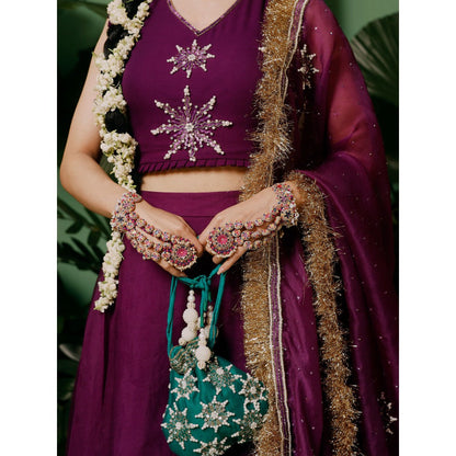 Midushi Bajoria Organza Lehenga & Dupatta with Georgette Blouse Hand Embellished (Set of 3)