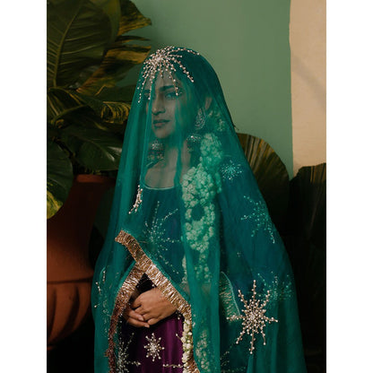 Midushi Bajoria Organza Dupatta with Kiran Chanderi Palazzo & Kurta Embellished (Set of 3)