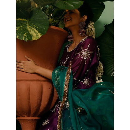 Midushi Bajoria Organza Dupatta with Kiran Chanderi Palazzo & Kurta Embellished (Set of 3)
