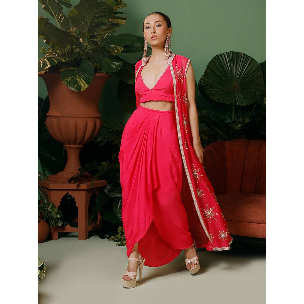 Midushi Bajoria Jacket In Organza with Crepe Blouse & Drape Skirt (Set of 3)