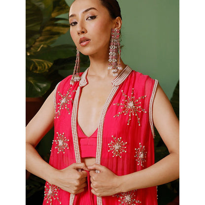 Midushi Bajoria Jacket In Organza with Crepe Blouse & Drape Skirt (Set of 3)